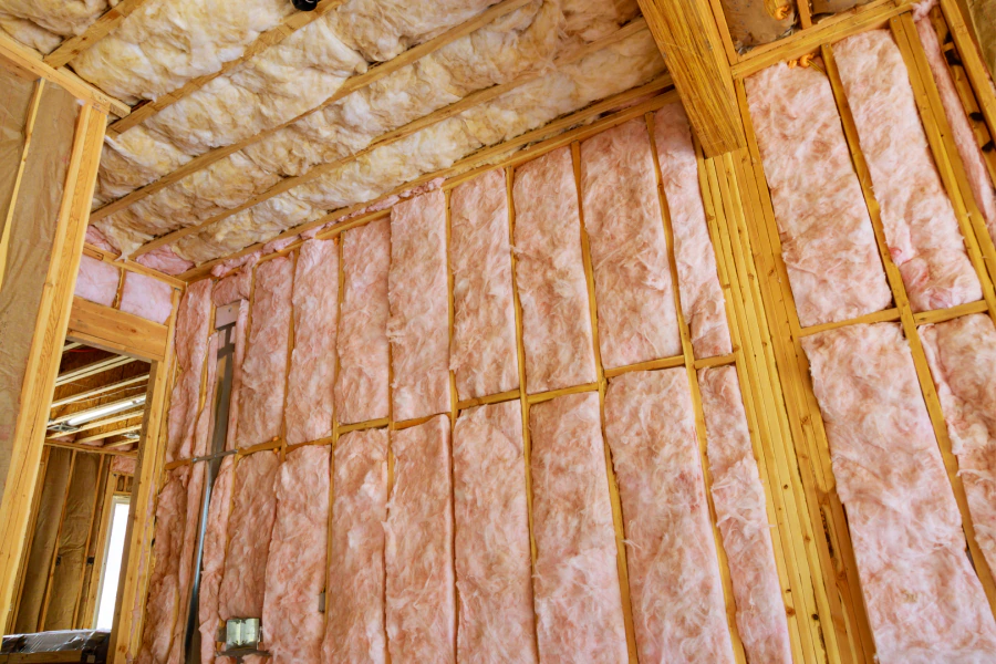 newly installed insulation on wall